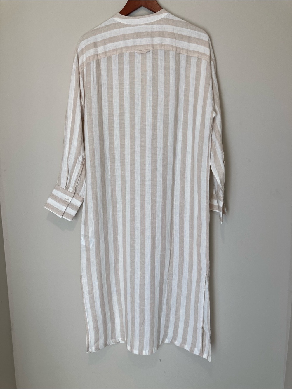 H&M NWT Striped Button-Front Linen Shirt Dress in Beige & White XS - Picture 5 of 8